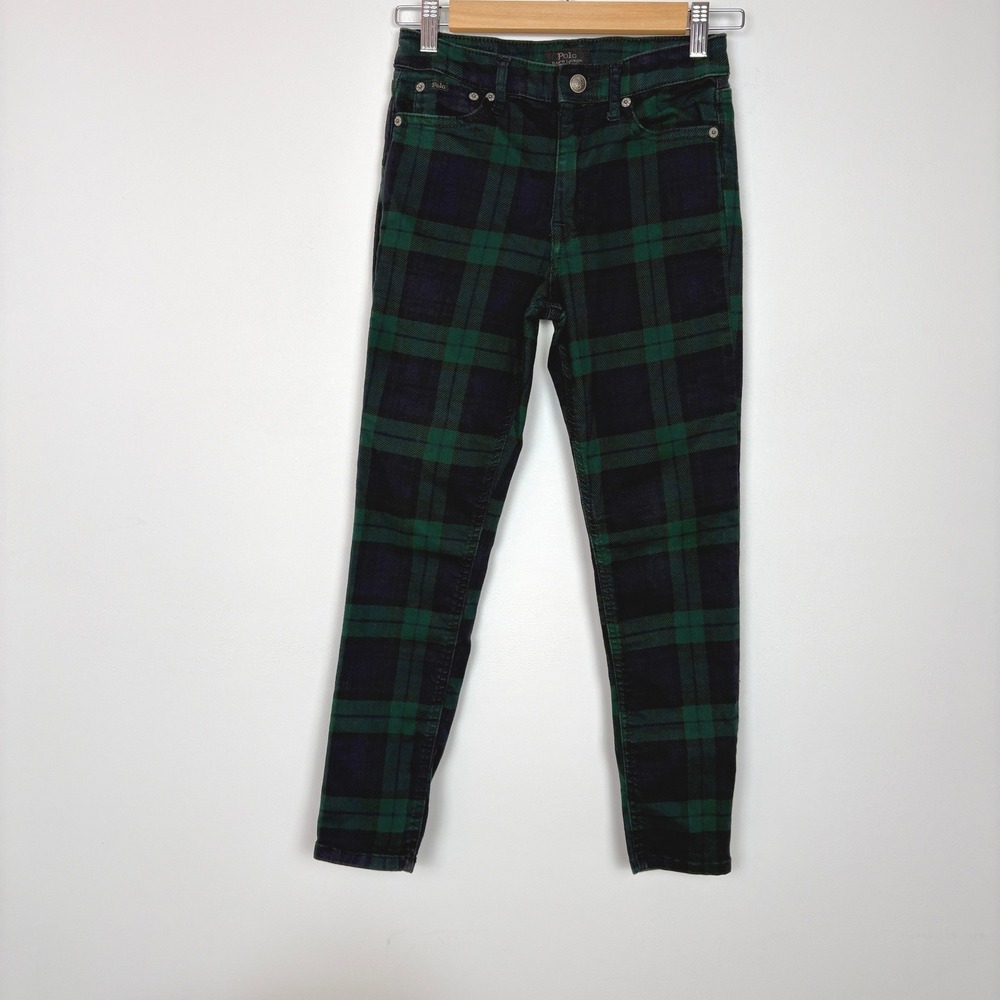 Polo Ralph Lauren Girls Tompkins High Rise Skinny Jeans Sz 12 Black Watch Tartan